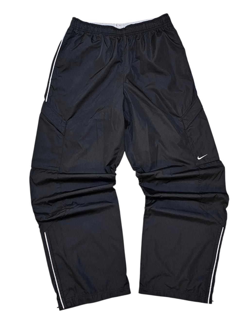 Vintage Y2k Nike Black Men's Jogger Track Pants with White Trim